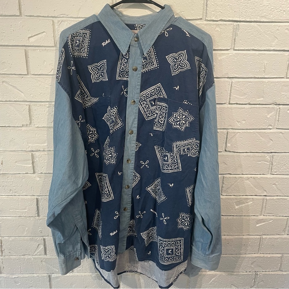Vintage 90s y2k American Rebel Bandana Mud Flap Girl Buttondown Shirt Mens XL